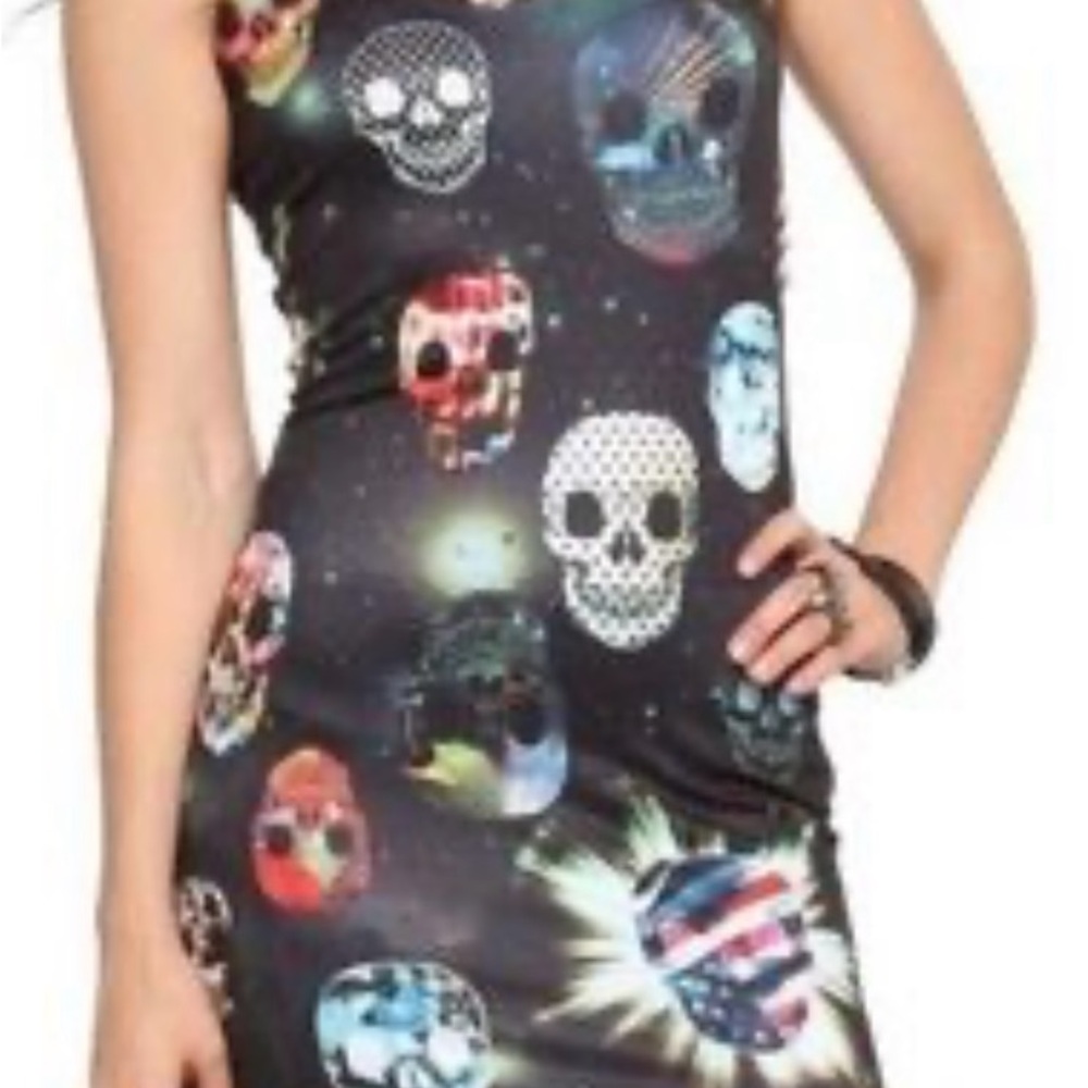 Royal Bones Dress Black Skulls Mini Goth Halloween Body Con XL Grunge Daang - Picture 3 of 9